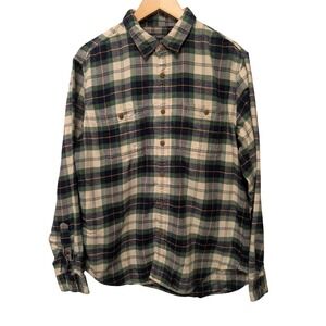 J.Crew Mercantile Men's Green Plaid Flannel Button Down Shirt Large Work Holiday